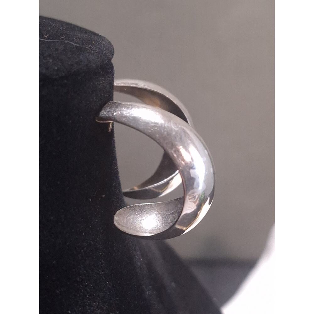 925 Sterling Silver Modernist Crescent Half Hoop Earrings Large Statement Pair - Picture 3 of 5